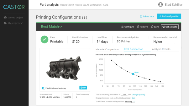 Screenshot from CASTOR showing part analysis